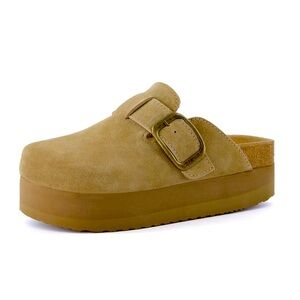 Stylish Tan Suede Platform Clogs